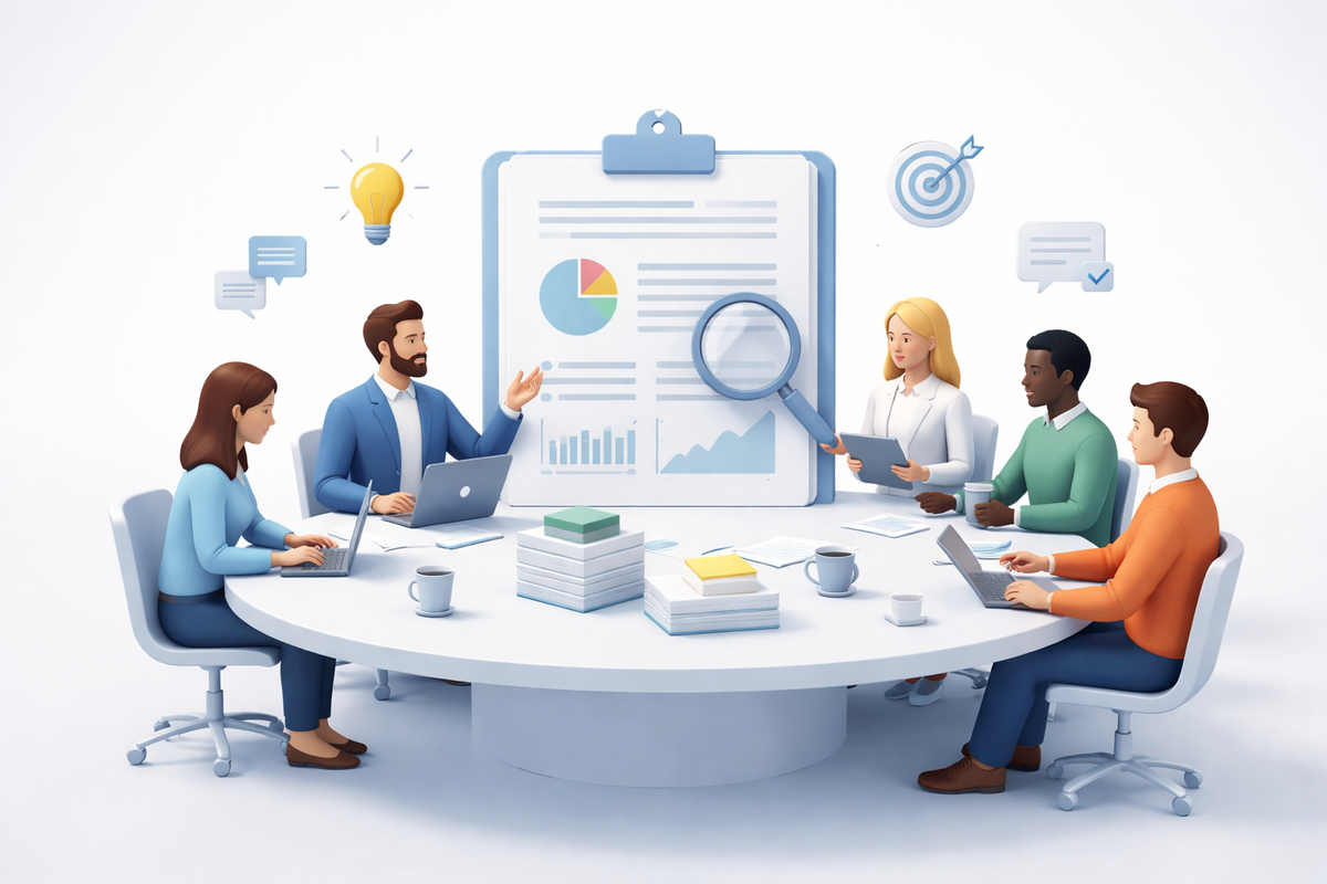 B2B buying committee using whitepapers to evaluate vendors and make purchase decisions