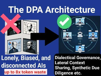 Illustration of disconnected AI agents by the left with a red X, and and DPA Architecture by the right with a green tick. 