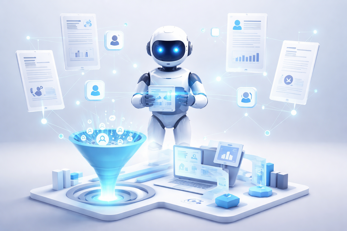 AI-powered whitepaper syndication dashboard showing lead engagement metrics.