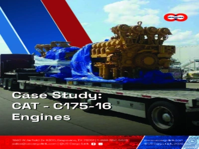 Heavy industrial engines secured on transport trailers during long-haul logistics operation