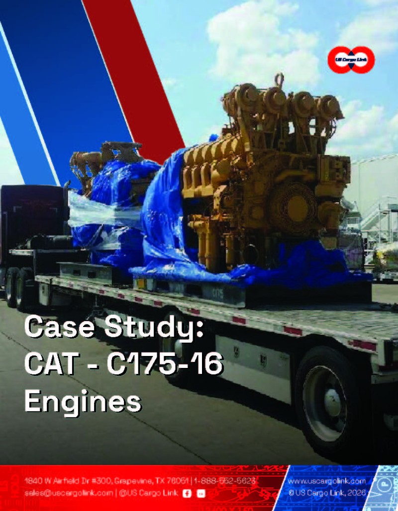 Heavy industrial engines secured on transport trailers during long-haul logistics operation