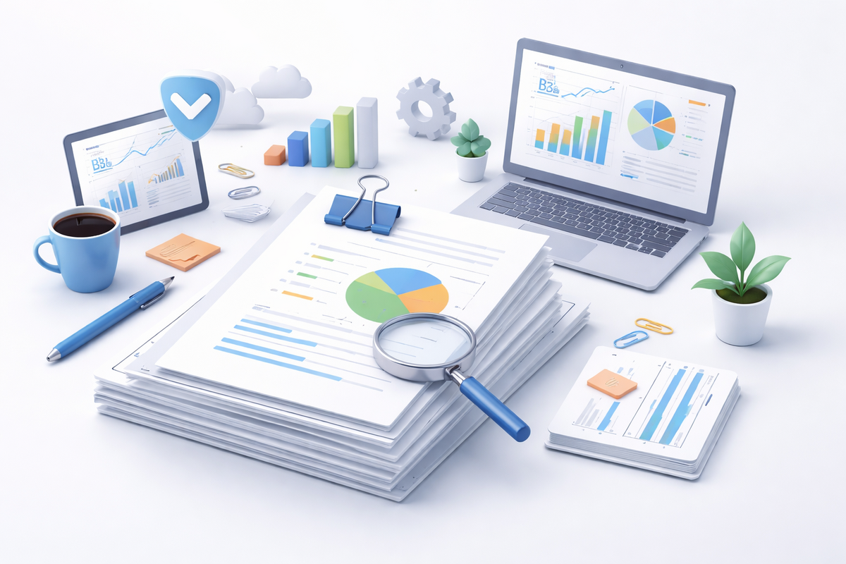 B2B whitepaper marketing strategy showing professionals analyzing research documents