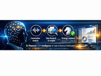 Stratovexa AI architecture diagram showing a multi-agent framework with Listener, Researcher, and Strategist agents enabling real-time competitor intelligence and CRM-based sales optimization.