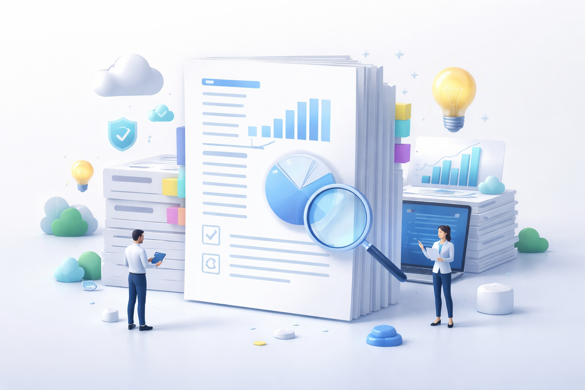 Professional business team reviewing an industry whitepaper for strategic insights