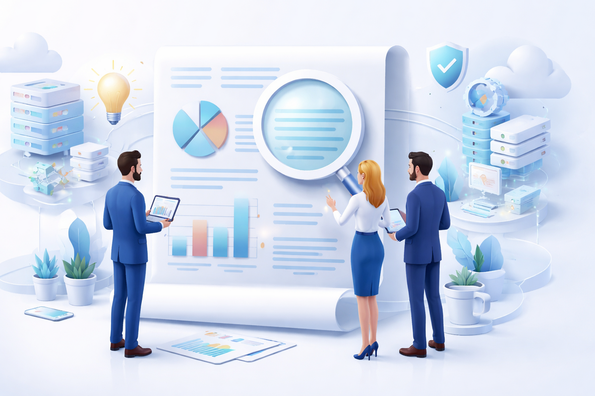 Professionals reviewing an industry whitepaper to learn about emerging trends