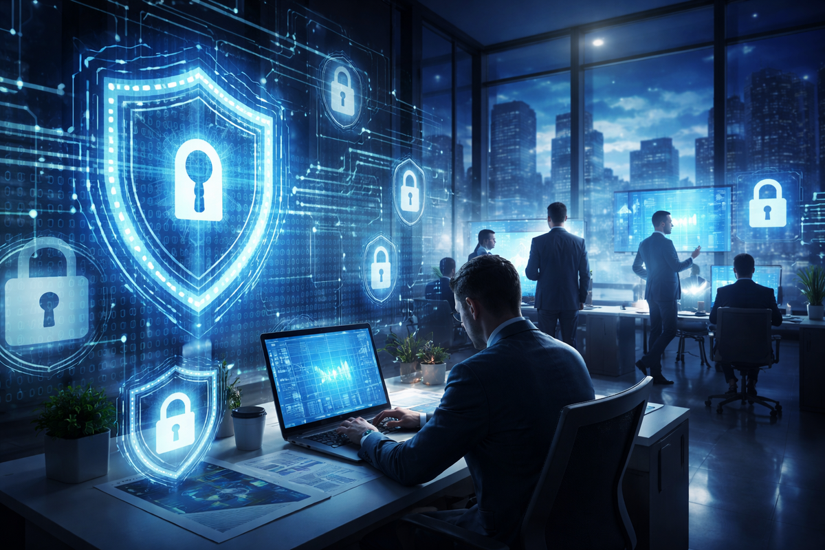 Cybersecurity whitepaper research showing data protection, digital security threats, and enterprise IT security strategies.