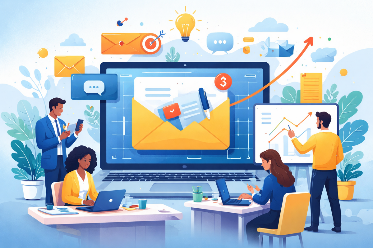 B2B email marketing campaign showing personalized emails and automated lead nurturing strategies.