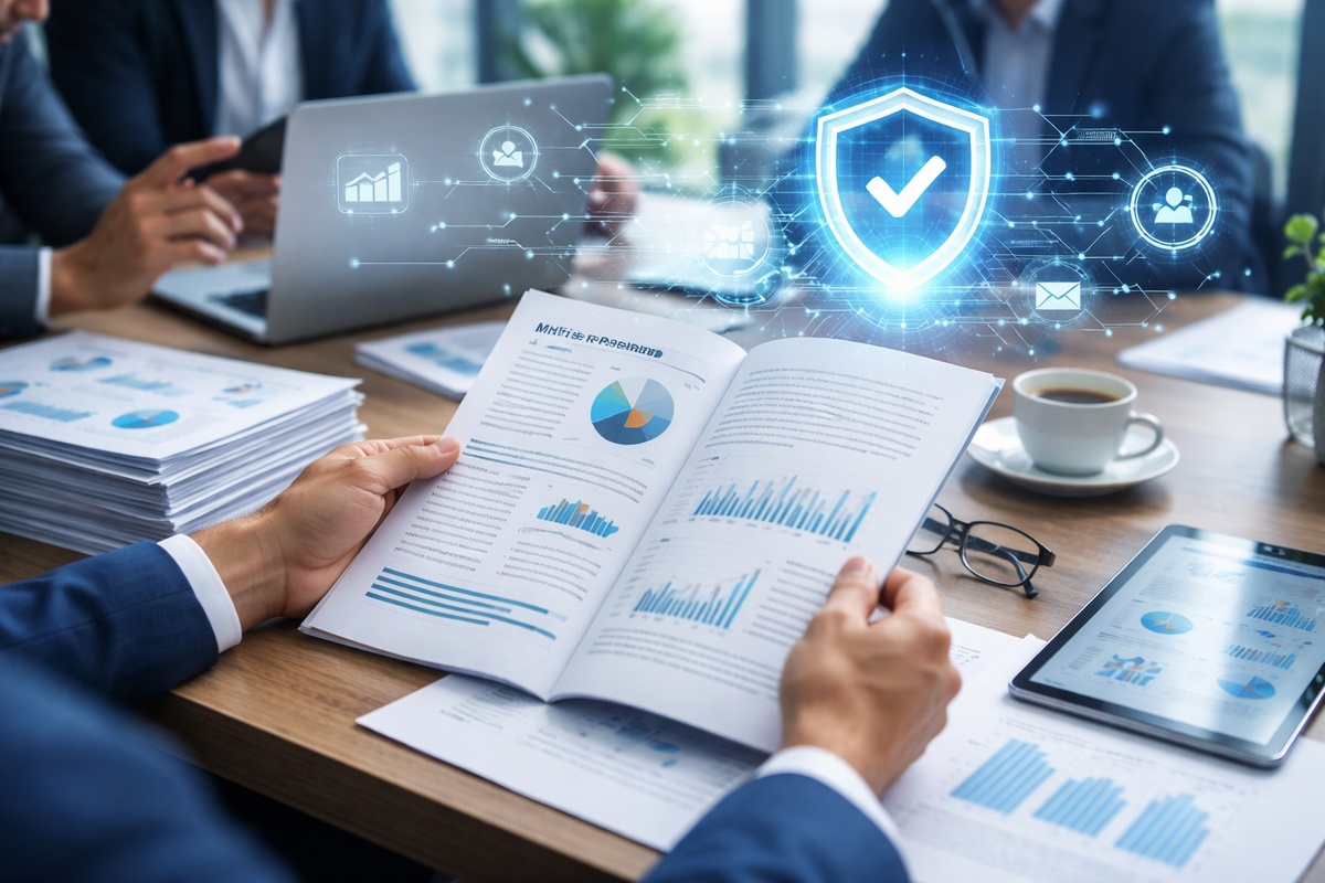 Professional illustration showing whitepapers driving B2B trust and lead generation in 2026