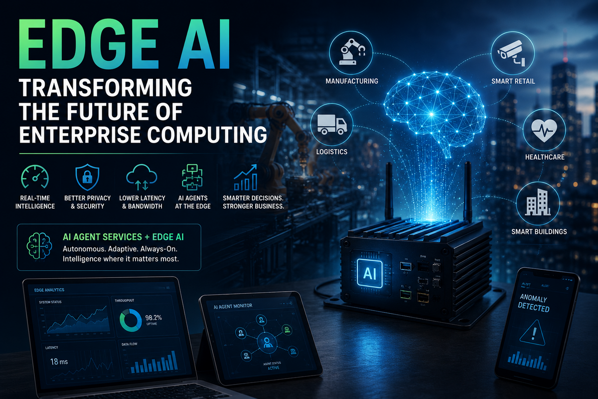 Edge AI powering real-time enterprise computing with AI devices, analytics, and connected industries.