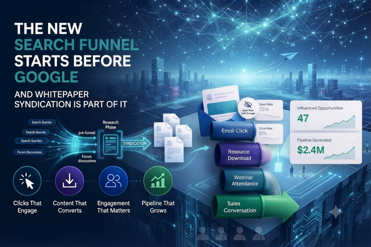 Illustrating the buyer's journey from initial research and whitepaper syndication to pipeline revenue.