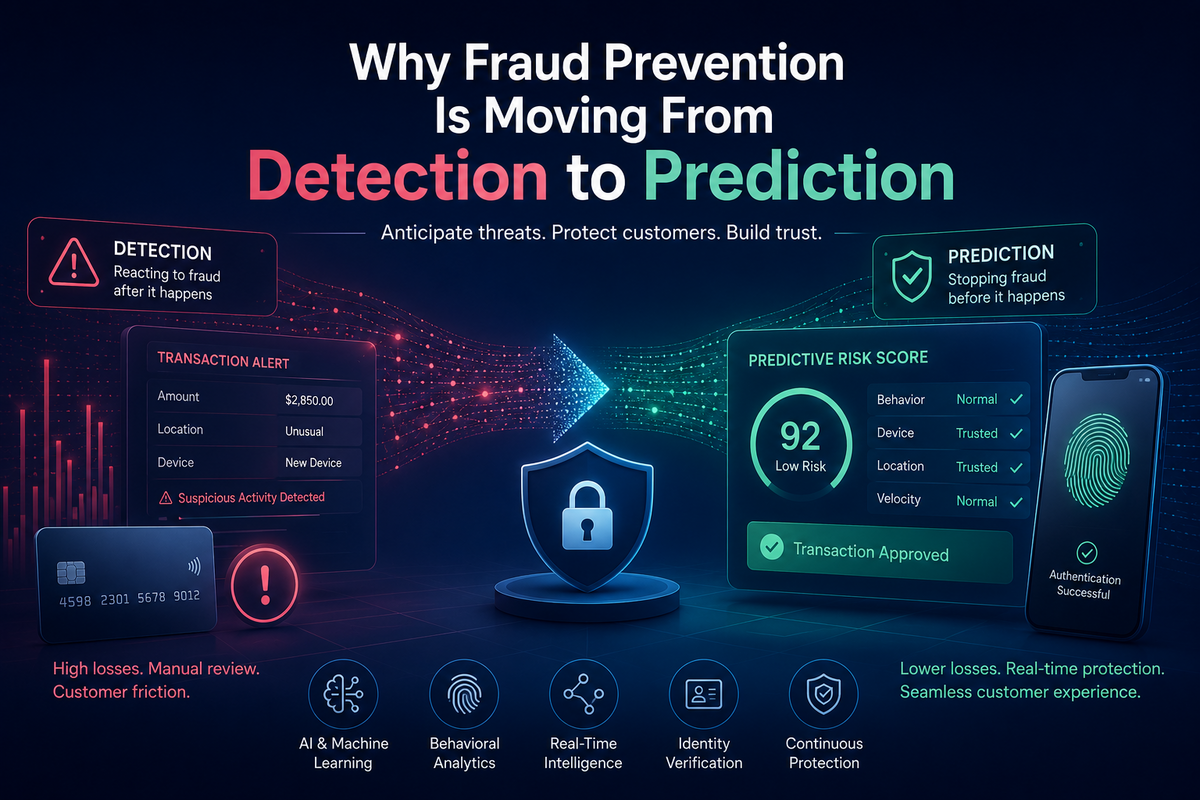 AI-powered predictive fraud prevention dashboard replacing traditional fraud detection.