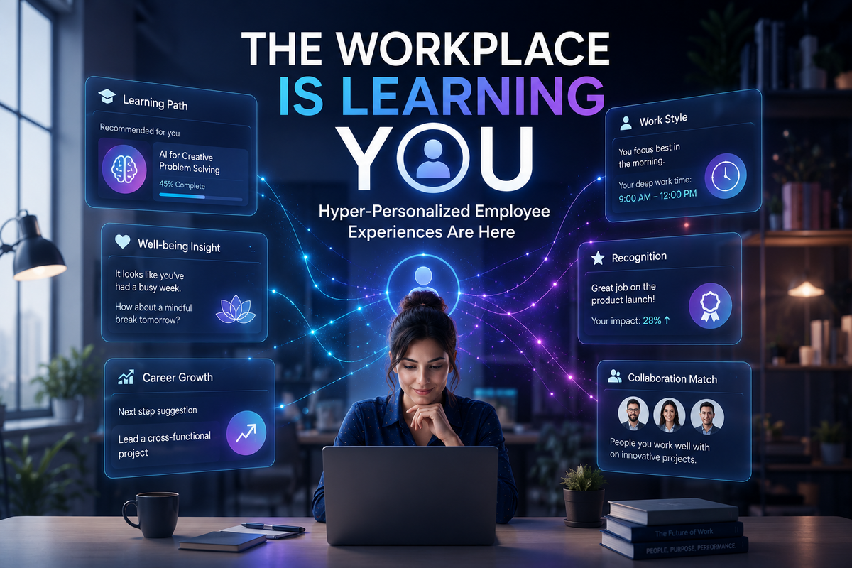 AI-powered hyper-personalized employee experience in a smart digital workplace.